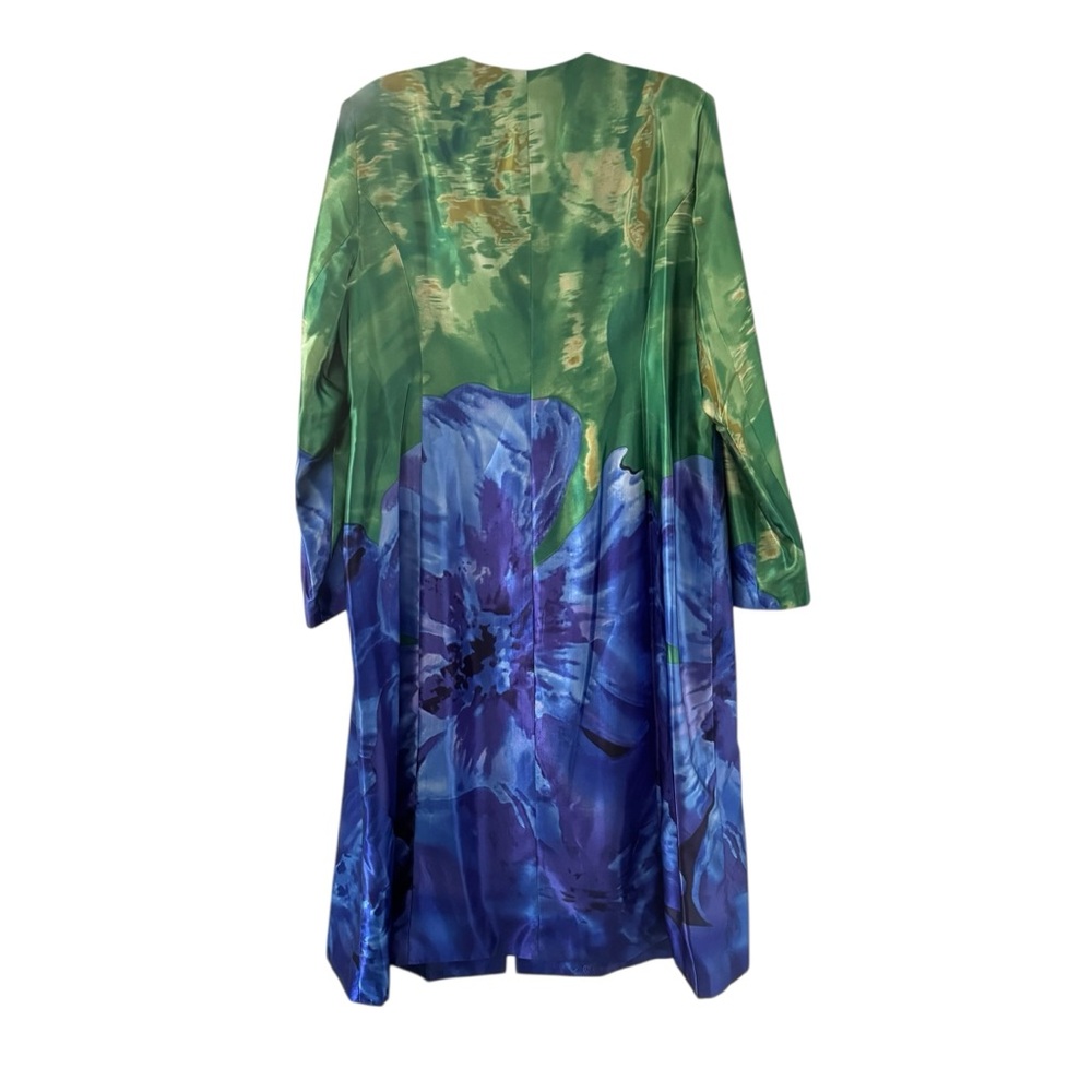 K. Jordan Maxi Coat & Dress Avant Garde Blue Green Floral Satin Set 16W - Picture 4 of 14